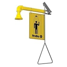 Bradley S19-120 Galvanized Steel 1 Spray Head Horizontal Supply Safety Shower with Plastic Showerhead, Wall Mount, 20 GPM Water Flow, 9" Width x 25-1/2" Height x 15-3/4" Depth