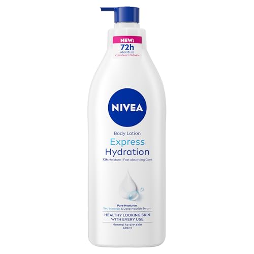 NIVEA Express Hydration Body Lotion (400ml) Fast Absorbing 72H Hydration Body Moisturiser for Dry Skin Made with Deep Moisture Serum and Sea Minerals Smooth Skin Lotion