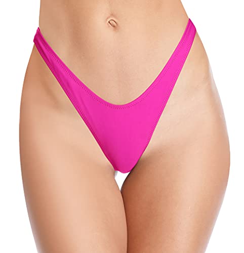 SHEKINI Mujer Bikini Tanga V Braguitas Traje de Baño Playa Ropa Interior Pantalones de Natación(S,Rosa Fluorescente W)