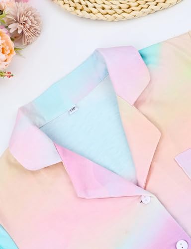 Kids Pajamas for Girls Pajama Sets 3-Piece Short Sleeve Girls Button Down Pjs Set Shorts Pants Sleepwear Loungewear2