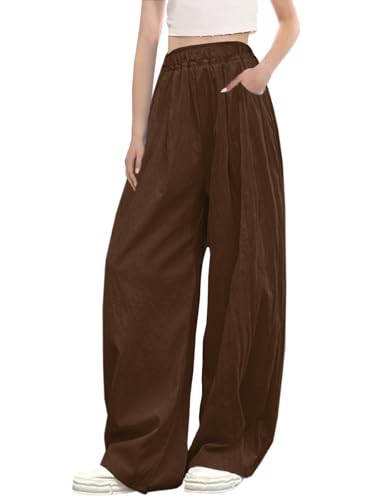 Image of SANGTREE Girls & Woman Wide Leg Pants Lightweight Casual Elastic High Waist Straight Leg Loose Trousers,4 Years - Woman 2XL
