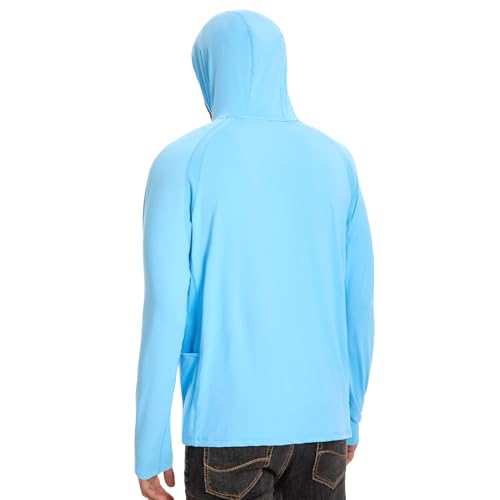 Image of Men's UPF 50+ Hoodie Shirt Long Sleeve Permanent UV Sun Protection Vented Tee Performance for Outdoor Hiking Fishing
