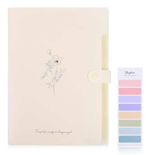Image of SKYDUE Expanding File Organizer with 5 Pockets, Accordion File Folders with Labels, Portable Document Paper Bill Receipt Organizer, Home College School Office Supplies, Letter Size,Apricot