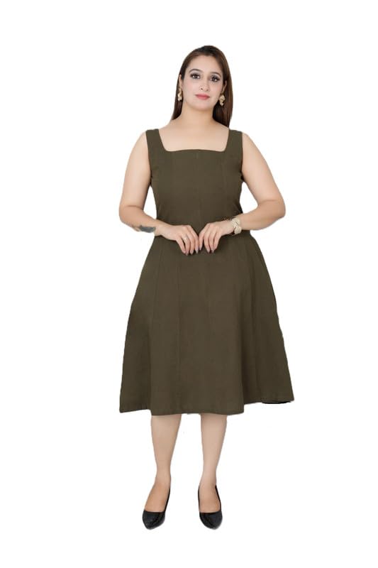 mlada Cotton Midi Dress with Pockets for Women | Sleeveless Solid Office Flare Midi Dress | Breathable & Lightweight | One Piece A Line Dresses for Casual Look-picture-28