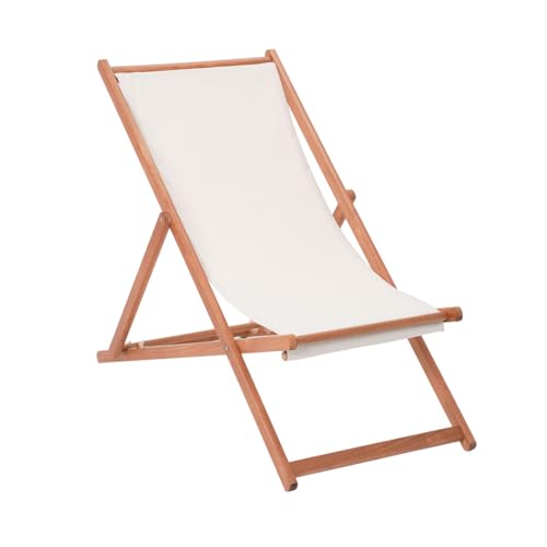Danieli - Sdraio Pieghevole da Giardino in Legno. Sedia Sdraio da Esterno con Braccioli. Telo 100% Acrilico Resistente a Pioggia e Raggi UV. Sdraio da Giardino, Campeggio, Mare (Ecrù)