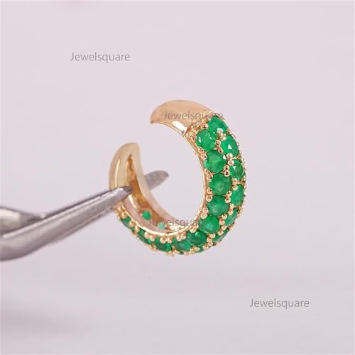 Natural Emerald Triple Layer Ear Cuff, 9k, 14k & 18k Yellow Gold Cuff Earring, Zambian Emerald Ear Cuff, Wedding Cuff Earring2