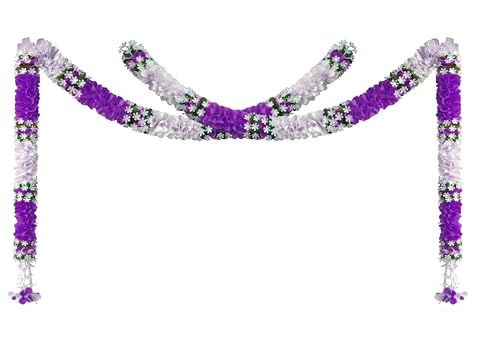 Image of Artificial White Gajra Jasmine & Colourful Flower Strings for Wedding Decorations, Event Decor Perfect for Diwali, Ganpati & Pooja /Temple /Mandir Decoration, 5ft (6, Purple - 5ft)