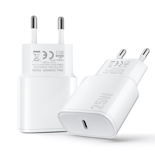 Chargeur USB C, 2 Pack 25W Prise USB C Rapide Secteur Mural Alimentation Adaptateur pour iPhone 17 16 15 14 13 12 11 Pro Max XR XS Tablette Ordinateur Portable
