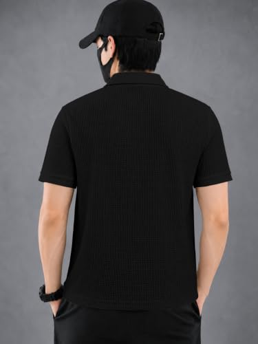 Image of EYEBOGLER Premium Textured Self-Design Half Sleeve Collar Polo T-Shirt for Men || Packs Also Available