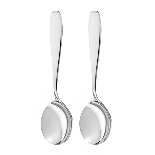 Image of Culinex Premium Stainless Steel 9.5 inch Oval Serving Spoon Set of 2, Deluxe| All Purpose Kitchen Serving Spoon, Silver Rustproof Dishwasher Safe Kitchen Tools, Tableware By thinKitchen