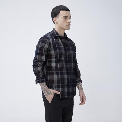 Image of BASICS 100% Cotton Checked Shirt for Men | Slim Fit | Everyday Smart Casual Wear | Full Sleeve