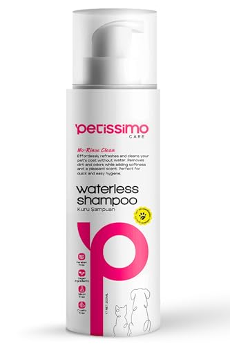 Petissimo Trockenshampoo für Hunde & Katzen – Wasserloses Fellshampoo ohne Ausspülen – Sanfte Fellpflege für zwischendurch – Für alle Rassen & Felltypen