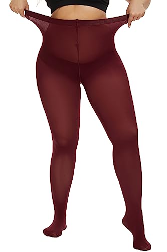 Image of CozyWow Plus Size Tights for Women 80D Soft Solid Color Semi Opaque Pantyhose High Waist 1X 2X 3X 4X