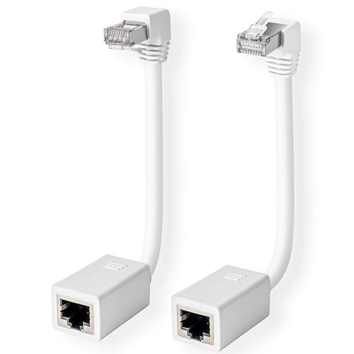 90 Degree Cat 6 Ethernet Extension Cable 2 PackRight Angles (UP & Down) Short Cat6 Male to RJ45 Female Network LAN Patch Cord FTP Shielded Extender Adapter Connector Supports CAT5E/CAT5-1 Feet White