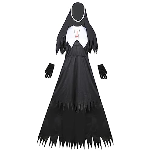 Didiseaon 1PC Evil Nun Costume for Adults Scary Nun Clothing
