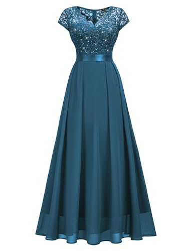 Image of Miusol Women's V-Neck Sequined Floral Lace Formal Evening Maxi Dress