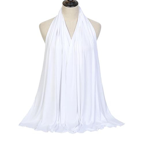 GSHLLO Long Soft Hijab Scarf Muslim Jersey Head Scarf Solid Color Hijab Modal Cotton Head Wrap Simple Headscarf White
