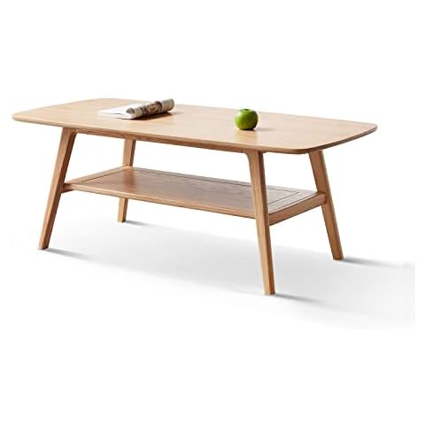 Solid Oak Mid Century Modern Coffee Table – Small Oval Wooden Coffee Table for Living Room, Durable Retro Coffee Table with Double Storage for Modern Homes (Natural, 39.37inch) Cover