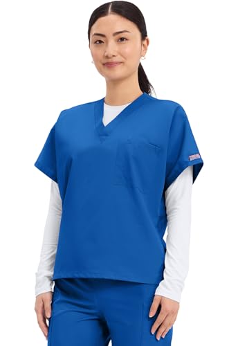Image of Cherokee Scrubs for Women and Men Unisex V-Neck Tunic Nursing Scrub Top with Chest Pocket, Tuckable Durable Fabric - 4777 | 1 Chest Pocket For Essentials, Traditional Fit, Durable Construction, Comfortable Knit Details, Easy Care, Tuckable Style