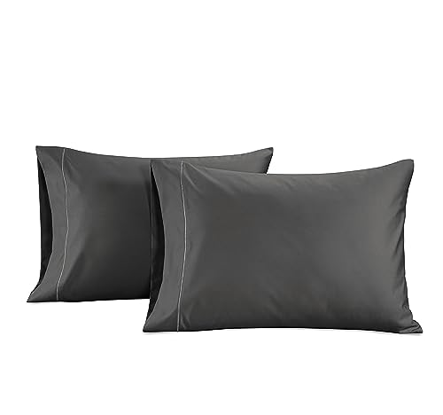 Lane Linen 100% Egyptian Cotton Pillow Cases Queen Size Set of 2 (20"x30") - 1000 Thread Count Luxury Sateen Pillowcases Queen Size Pack of 2- Ultra Soft Black Pillow Cases Set of 2 - Charcoal