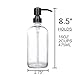2 Pack Thick Clear Glass Pint Jar Soap Dispenser with Matte Black Stainless Steel Pump, 16ounce Clear Boston Round Bottles Dispenser with Rustproof Pump for Essential Oil, Lotion Soap