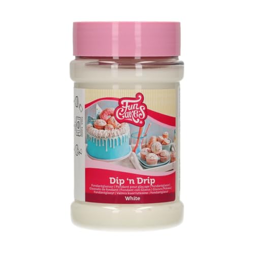 FunCakes Dip 'n Drip Blanco, Glaseado Blanco para Tartas, Cupcakes y Donuts, para Goteo y Decoración, Sabor Delicioso, 375 g