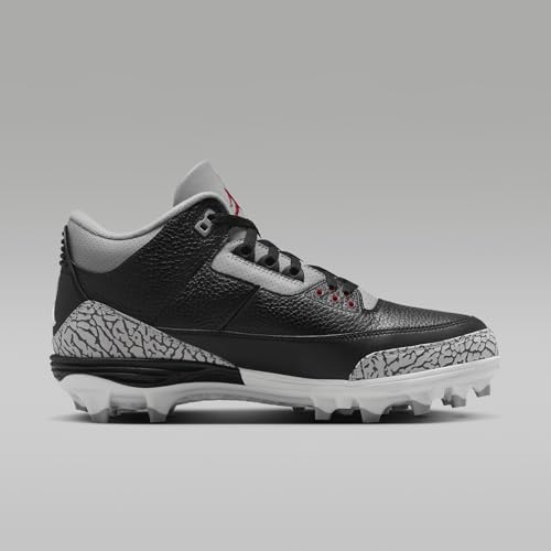 Jordan 3 Mid TD Men's Football Cleats (FZ8626-001, Black/Cement Grey/White/Fire Red) Size 10