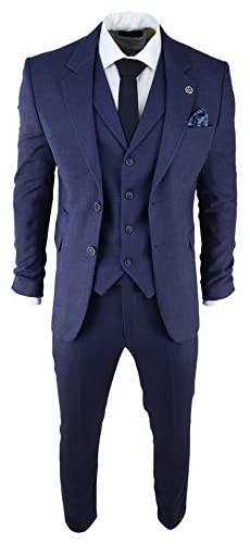 Mens Herringbone Tweed 3 Piece Suit Blue Classic Vintage Tailored Wedding Blinders - Main Image