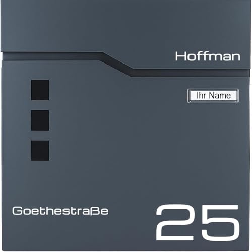 Verda Briefkasten Anthrazit mit Zeitungsfach, AkzoNobel Powder Coatings Lackierung, 2X Schlüsseln, Namensschild, personalisiert Briefkasten, Designer Wandbriefkasten, Edehlstahl SN3678-1
