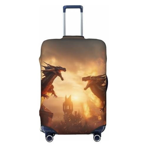 Travel Luggage Cover Protector - Castle Cool Fire Dragon Washable Suitcase Covers For 18-32 Inch Luggage