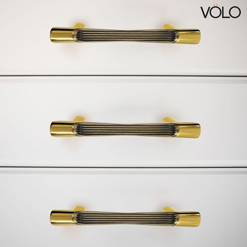 Image of VOLO Wardrobe Cabinet Handle - Sleek Pull Handle for Drawers, Wardrobes, Sliding Doors, and Cabinets in Kitchen, Bedroom, and Office (R-241) (1, Antique Gold, 96MM (4 Inch))