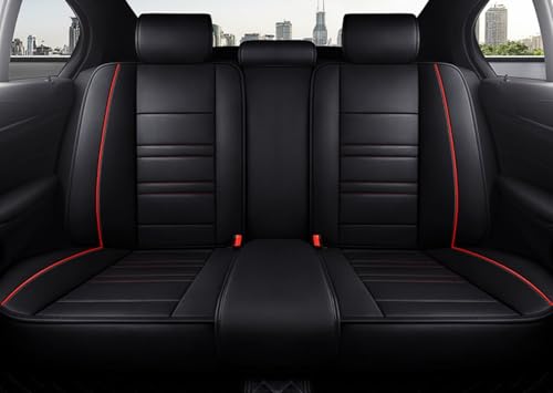 日産セレナ C27 C26 C25 H28.8~に適用車シートカバー座布団 防水 全天候型汚れ防止 取付簡単 滑り止め 収納便利クッションプロテクター前後席背もたれ耐摩耗性通気PUレザー素材(黒赤線,枕なし)