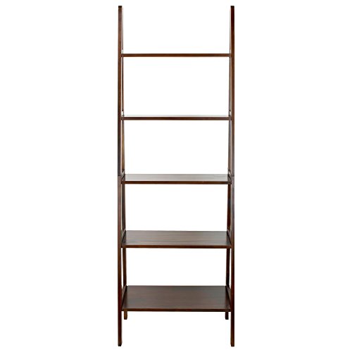 Casual Home 100% Solid Wood 5-Shelf Ladder Bookcase, 24.75"W x 16"D x 72"H, Warm Brown, 5-Tier Freestanding Ladder Shelf