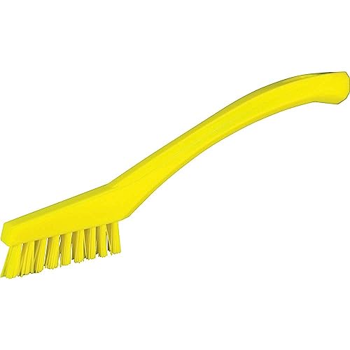 Image of Vikan - 44016 Detail Brush, Multifunctional, Slip-Resistant Cleaning Tool, Extra Stiff Polypropylene & Polyester Bristle, 8 Inch, Yellow