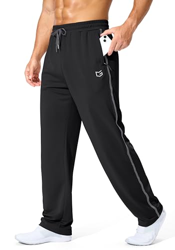 G Gradual Men's Athletic Sweatpants with Zipper Pockets Lightweight Quick Dry Mesh Workout Pants Open Bottom for Casual (Black, Medium)