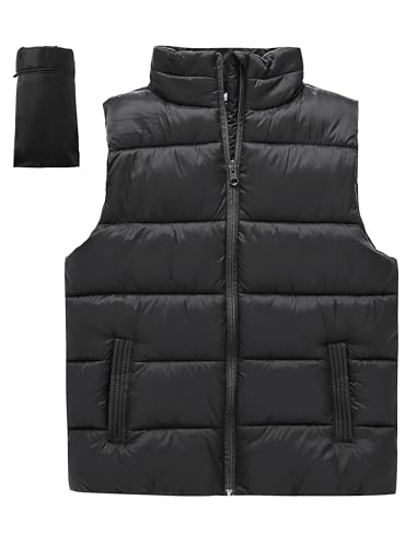 Packable Puffer Vest for Boys Lightweight Water-Resistant Kids' Outerwear Sleeveless Jacket with Zippered Pockets