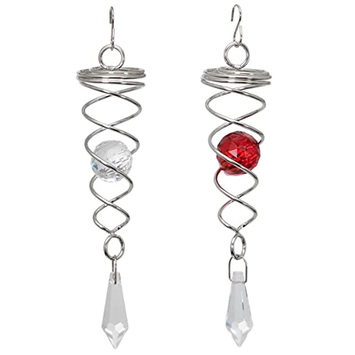 CIM Windspirale - Little Crystal Twister [2er-Set] klar/rot - Windspiel-Abmessung: 3x16cm - Inklusive 2 Glasobjekte mit Facettschliff - inkl. Haken und Nylonschnur