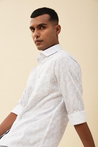 Image of Turtle Men 100% Cotton Slim Fit White Printed Casual Shirt