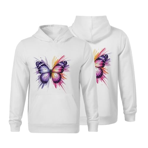 Kids Watercolor Purple Butterfly Boys Girls Lightweight Kangaroo Pocket Fleece Hoodies