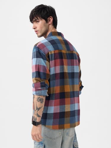 Image of The Souled Store Plaid: Spectrum Men and Boys Long Sleeves Collared Neck Button Front Regular Fit Cotton Shirts