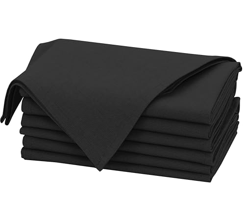 Ruvanti Linen Napkins Set of 6, Linen Cotton Blend 18”x18” - Black