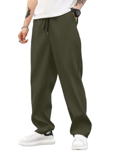 Image of MULAVRI Solid Drawstring Relexed Fit Modern Straight Leg Pants for Men's