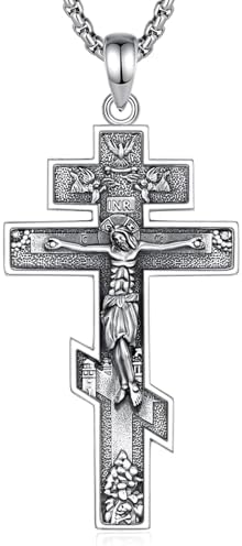 Vito 925 Sterling Silver Orthodox Cross Crucifix Necklace for Women Men