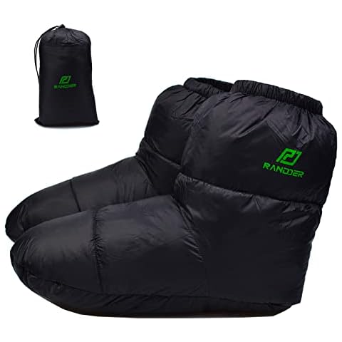 RANDDER Down Booties Warm Socks for Men & Women - Ultralight Sleeping Sock for Camp, Backpacking - Soft & Cozy Camping Sleeping Bag Tent Down Slippers Foot Warmer(Black/Large) Cover