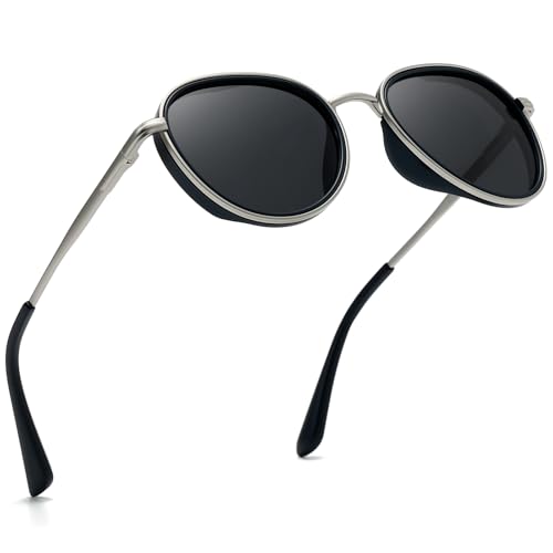 SUNGAIT Round Classic Polarized Sunglasses for Women Men Vintage Style Unique Design Shades with Spring Hinge UV400 Lens