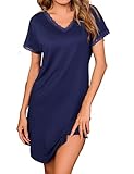 Bresdk Nachthemd Damen in Großgröße Sexy und Komfortabel Nachtwäsche mit Spitze Perfekt für Sommer, Freizeit und Geschenk Dunkelblau 3XL