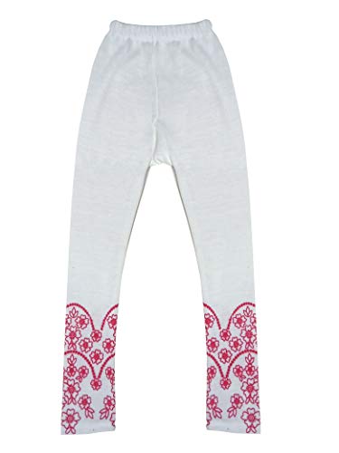 Image of IndiWeaves Girls Combo Pack of Wollen Warm Solid and Printed Leggings for Winters (White,Red,9-10 Years) Pack of 2