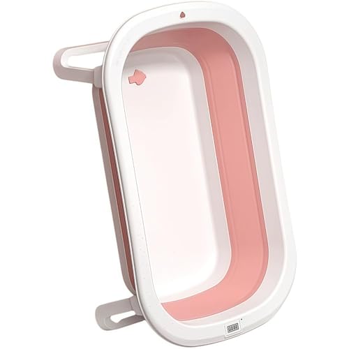 RoastMe折りたたみ式バスタブ 大型 洗濯用浴槽 犬用入浴用品 猫と犬の入浴 排水栓付き ソフトバスタブ 洗濯 ベビーバスタブ ペット用バスタブ ソフトバケツ キッチン 屋外 ポータブル (ピンク,単一流域)