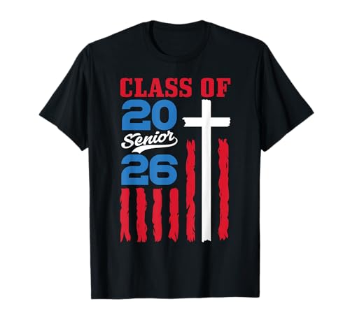 Christian Class of 2026 Senior American Flag Cross Graduate T-Shirt