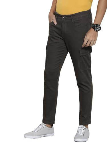 Image of The Indian Garage Co Men Slim Fit Solid Mid-Rise Stretchable Cargos